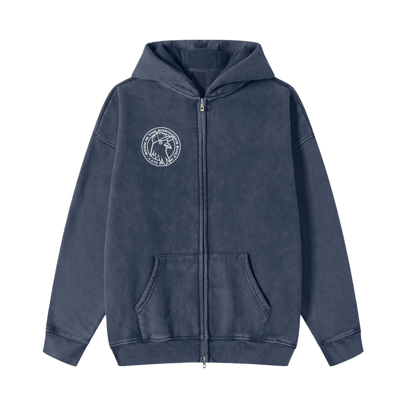 Snow Washed Zip-Through Fleece Hoodie