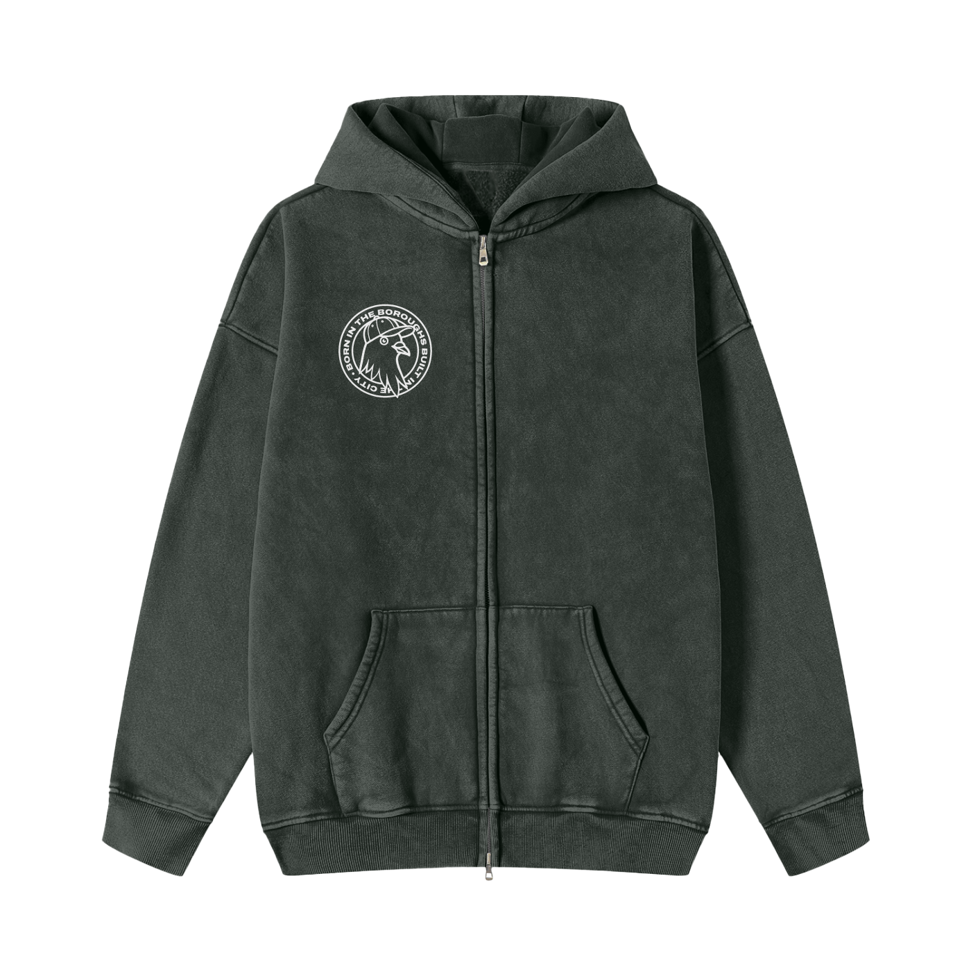 Snow Washed Zip-Through Fleece Hoodie