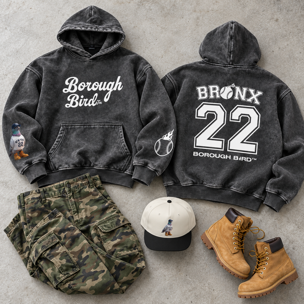 Borough Bird No. 22 Snow-Wash Oversized Hoodie — Script Edition