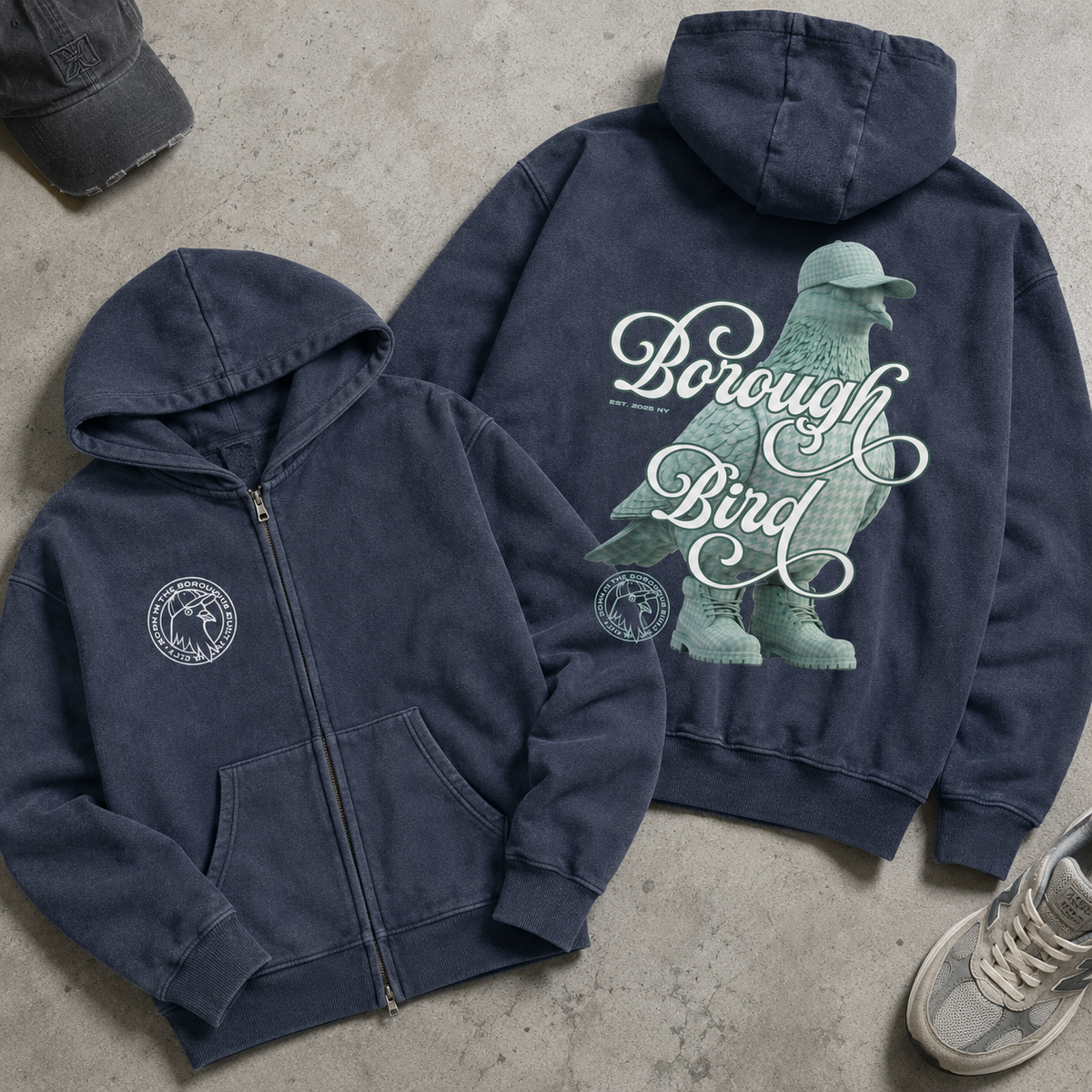 Borough Bird Washed Zip Hoodie — City Edition