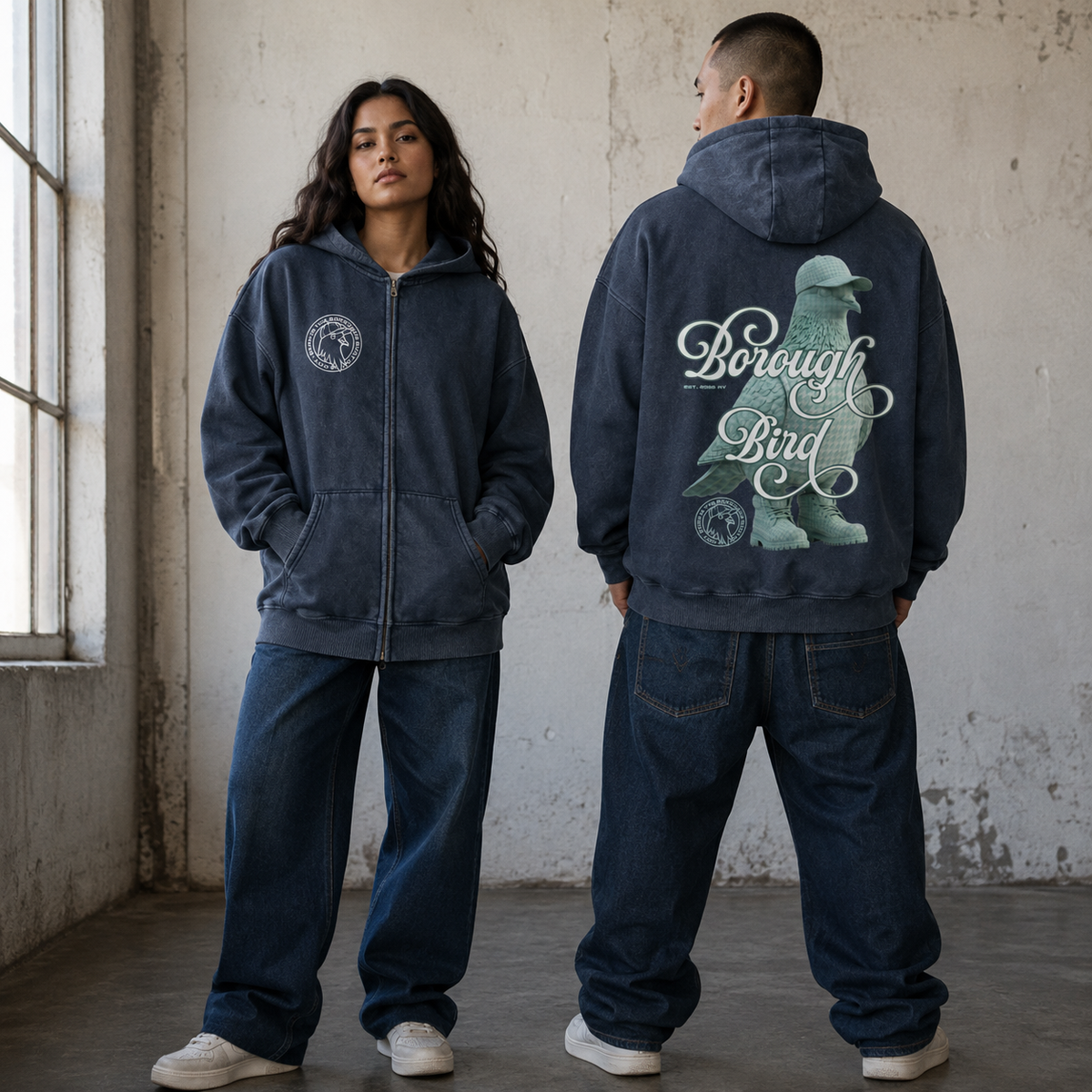 Borough Bird Washed Zip Hoodie — City Edition